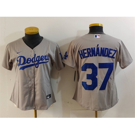 Women Los Angeles Dodgers 37 Teoscar Hern E1ndez Grey Stitched Jersey Women Los Angeles Dodgers 37 Teoscar Hern E1ndez Grey Stitched Jersey