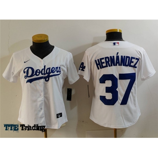 Women Los Angeles Dodgers #37 Teoscar Hernandez White Jersey Women Los Angeles Dodgers #37 Teoscar Hernandez White Jersey