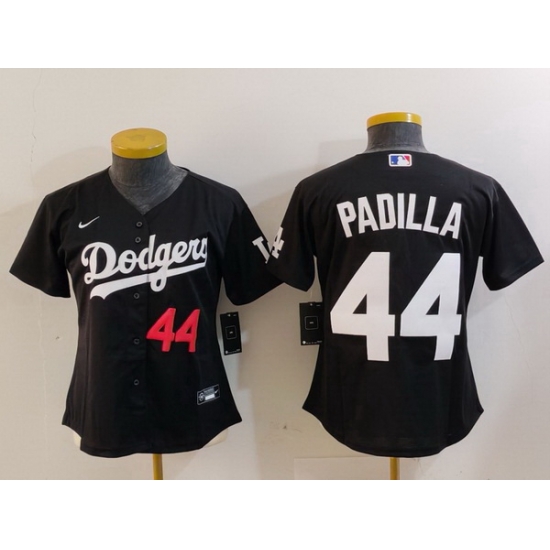 Women Los Angeles Dodgers 44 Vicente Padilla Black Stitched Jersey 6 Women Los Angeles Dodgers 44 Vicente Padilla Black Stitched Jersey 6
