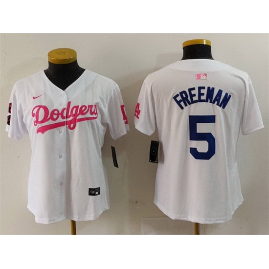Women Los Angeles Dodgers 5 Freddie Freeman White Pink Vin 26 Kobe Patch Stitched Baseball Jersey Women Los Angeles Dodgers 5 Freddie Freeman White Pink Vin 26 Kobe Patch Stitched Baseball Jersey