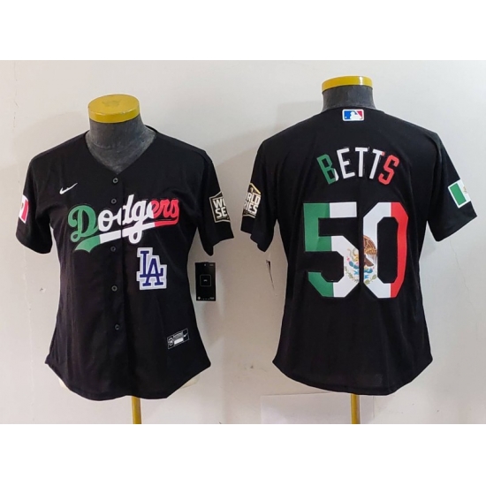 Women Los Angeles Dodgers 50 Mookie Betts Black Mexico Stitched Jersey 1 Women Los Angeles Dodgers 50 Mookie Betts Black Mexico Stitched Jersey 1