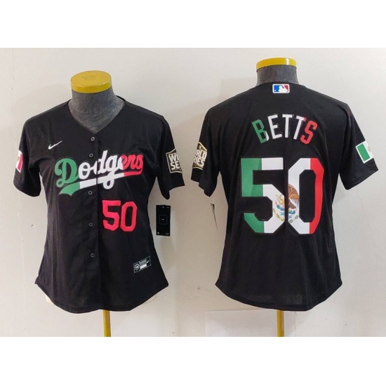 Women Los Angeles Dodgers 50 Mookie Betts Black Mexico Stitched Jersey 2 Women Los Angeles Dodgers 50 Mookie Betts Black Mexico Stitched Jersey 2