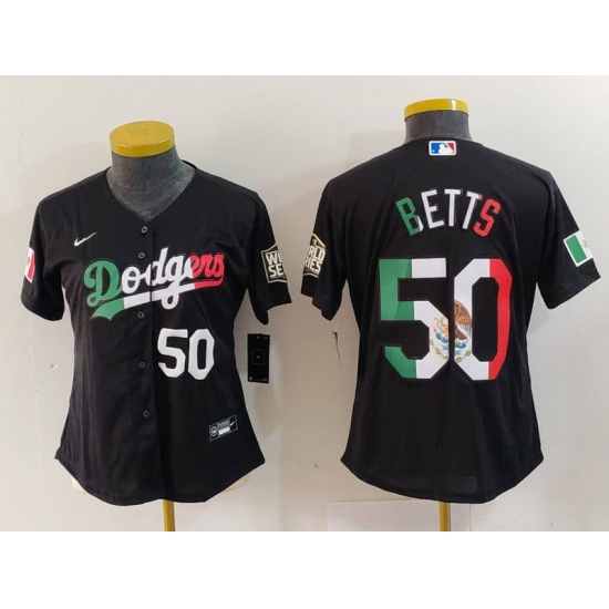 Women Los Angeles Dodgers 50 Mookie Betts Black Mexico Stitched Jersey 3 Women Los Angeles Dodgers 50 Mookie Betts Black Mexico Stitched Jersey 3