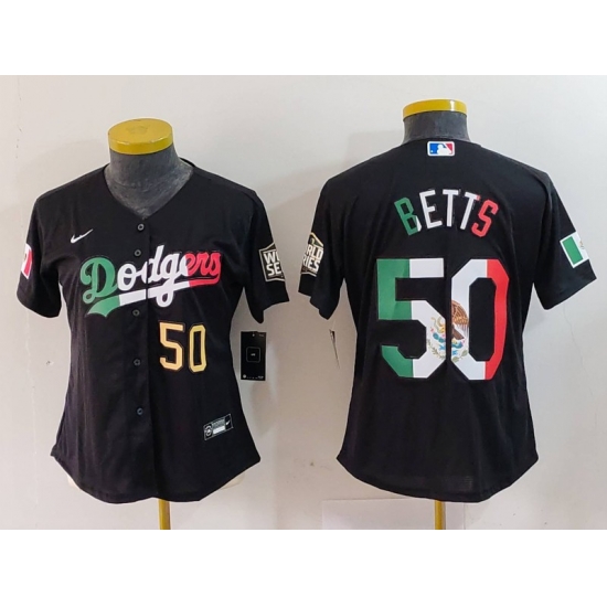 Women Los Angeles Dodgers 50 Mookie Betts Black Mexico Stitched Jersey 4 Women Los Angeles Dodgers 50 Mookie Betts Black Mexico Stitched Jersey 4