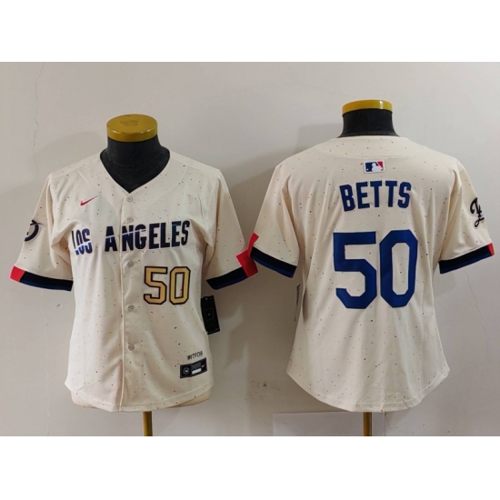 Women Los Angeles Dodgers 50 Mookie Betts Cream Stitched Jersey 3 Women Los Angeles Dodgers 50 Mookie Betts Cream Stitched Jersey 3