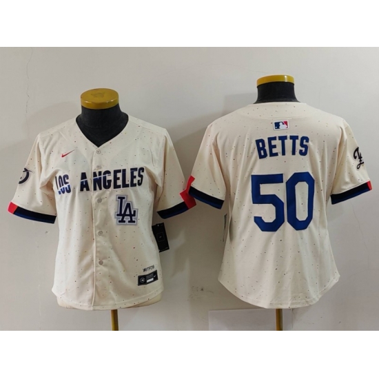 Women Los Angeles Dodgers 50 Mookie Betts Cream Stitched Jersey 4 Women Los Angeles Dodgers 50 Mookie Betts Cream Stitched Jersey 4