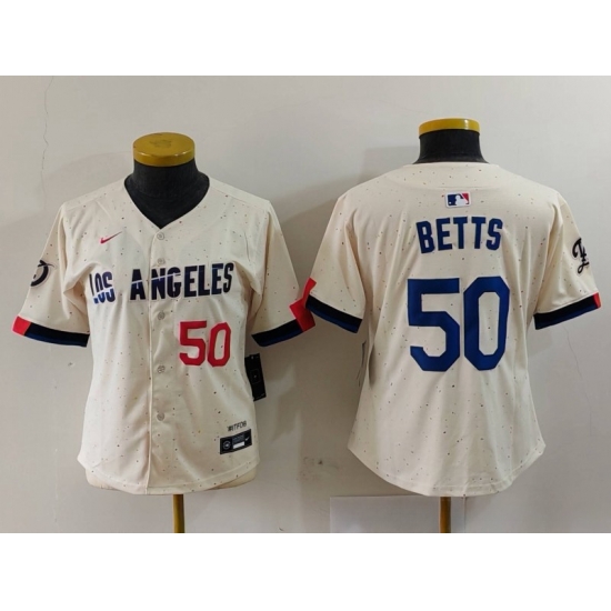 Women Los Angeles Dodgers 50 Mookie Betts Cream Stitched Jersey 5 Women Los Angeles Dodgers 50 Mookie Betts Cream Stitched Jersey 5