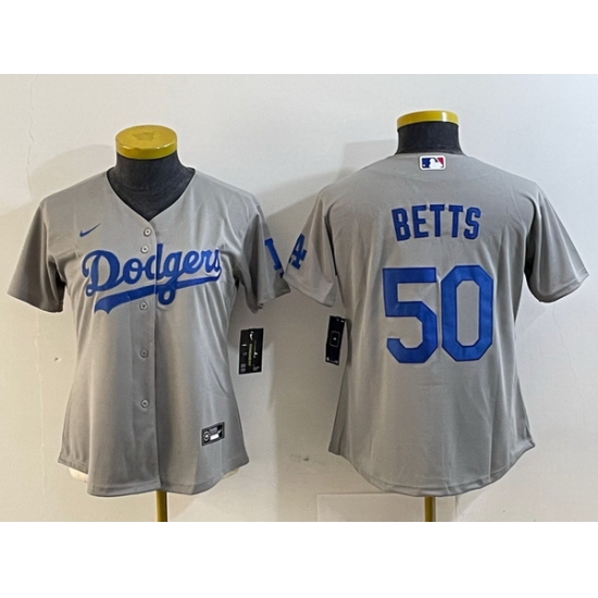 Women Los Angeles Dodgers 50 Mookie Betts Grey Stitched Jersey Women Los Angeles Dodgers 50 Mookie Betts Grey Stitched Jersey