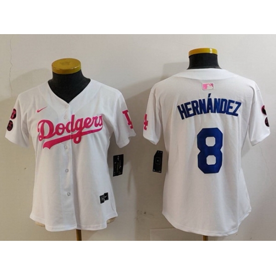Women Los Angeles Dodgers 8 Enrique Hernandez White Pink Vin 26 Kobe Patch Stitched Baseball Jersey Women Los Angeles Dodgers 8 Enrique Hernandez White Pink Vin 26 Kobe Patch Stitched Baseball Jersey