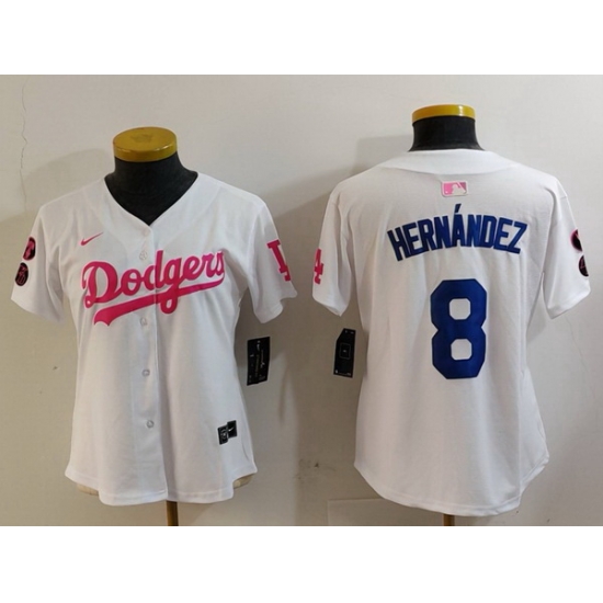 Women Los Angeles Dodgers 8 Kik E9 Hernandez White Pink Vin 26 Kobe Patch Stitched Baseball Jersey Women Los Angeles Dodgers 8 Kik E9 Hernandez White Pink Vin 26 Kobe Patch Stitched Baseball Jersey