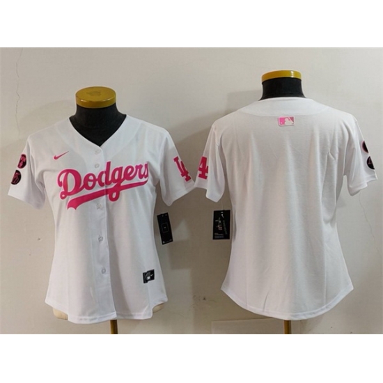 Women Los Angeles Dodgers Blank White Pink Vin 26 Kobe Patch Stitched Baseball Jersey Women Los Angeles Dodgers Blank White Pink Vin 26 Kobe Patch Stitched Baseball Jersey