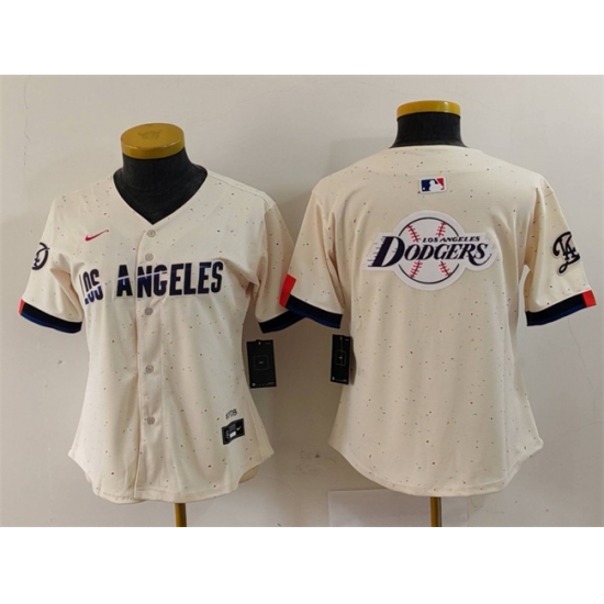 Women Los Angeles Dodgers Team Big Logo Cream 2024 City Connect Limited Stitched Jersey 4 Women Los Angeles Dodgers Team Big Logo Cream 2024 City Connect Limited Stitched Jersey 4