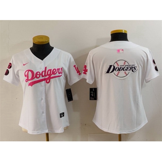 Women Los Angeles Dodgers Team Big Logo White Pink Vin 26 Kobe Patch Stitched Baseball Jersey 5 Women Los Angeles Dodgers Team Big Logo White Pink Vin 26 Kobe Patch Stitched Baseball Jersey 5
