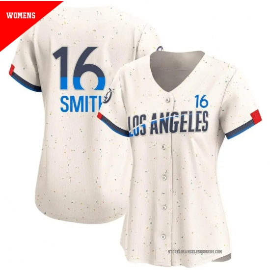 Women's #16 Will Smith Los Angeles Dodgers Cream Limited 2024 City Jersey Women's #16 Will Smith Los Angeles Dodgers Cream Limited 2024 City Jersey