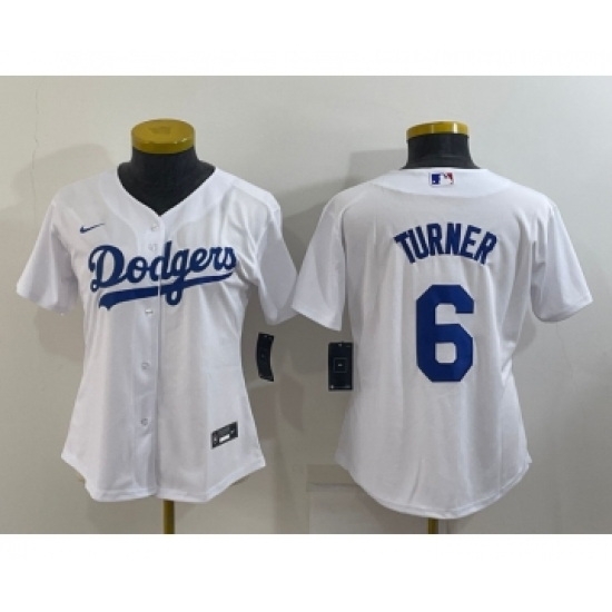 Women's Los Angeles Dodgers #6 Trea Turner White Stitched MLB Cool Base Nike Jersey Women's Los Angeles Dodgers #6 Trea Turner White Stitched MLB Cool Base Nike Jersey