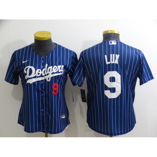 Women's Los Angeles Dodgers #9 Gavin Lux Navy Blue Pinstripe Stitched MLB Cool Base Nike Jersey Women's Los Angeles Dodgers #9 Gavin Lux Navy Blue Pinstripe Stitched MLB Cool Base Nike Jersey