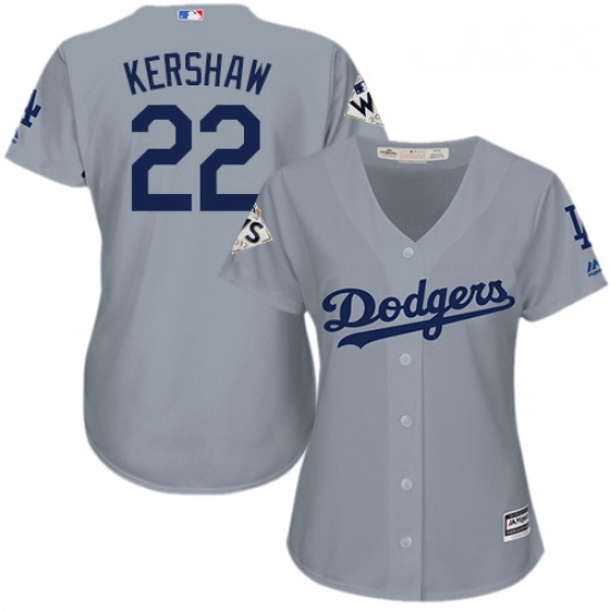 Womens Majestic Los Angeles Dodgers 22 Clayton Kershaw Replica Grey Road 2017 World Series Bound Cool Base MLB Jersey Womens Majestic Los Angeles Dodgers 22 Clayton Kershaw Replica Grey Road 2017 World Series Bound Cool Base MLB Jersey