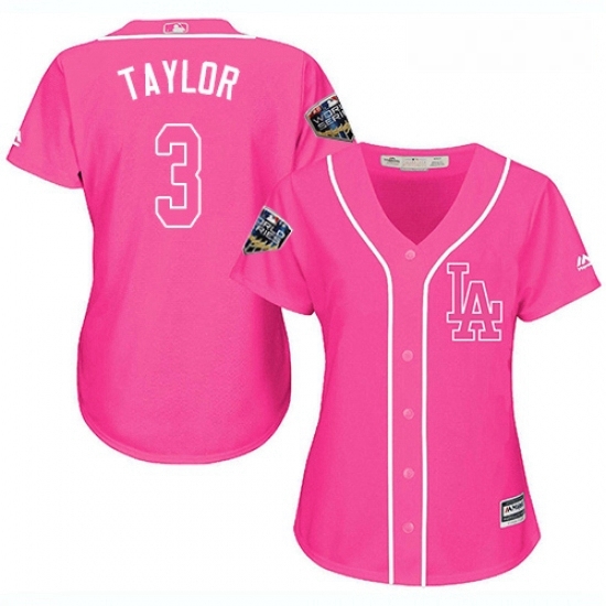 Womens Majestic Los Angeles Dodgers 3 Chris Taylor Authentic Pink Fashion Cool Base 2018 World Series MLB Jersey Womens Majestic Los Angeles Dodgers 3 Chris Taylor Authentic Pink Fashion Cool Base 2018 World Series MLB Jersey