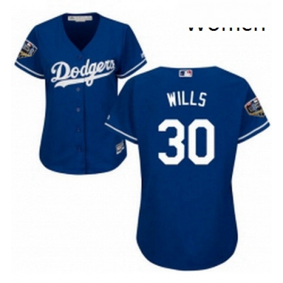 Womens Majestic Los Angeles Dodgers 30 Maury Wills Authentic Royal Blue Alternate Cool Base 2018 World Series MLB Jersey Womens Majestic Los Angeles Dodgers 30 Maury Wills Authentic Royal Blue Alternate Cool Base 2018 World Series MLB Jersey