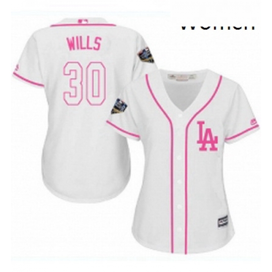 Womens Majestic Los Angeles Dodgers 30 Maury Wills Authentic White Fashion Cool Base 2018 World Series MLB Jersey Womens Majestic Los Angeles Dodgers 30 Maury Wills Authentic White Fashion Cool Base 2018 World Series MLB Jersey