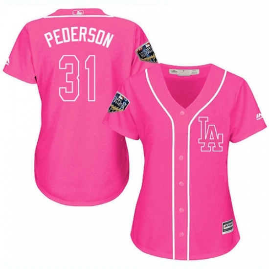 Womens Majestic Los Angeles Dodgers 31 Joc Pederson Authentic Pink Fashion Cool Base 2018 World Series MLB Jersey Womens Majestic Los Angeles Dodgers 31 Joc Pederson Authentic Pink Fashion Cool Base 2018 World Series MLB Jersey