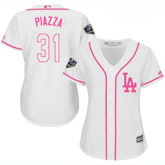Womens Majestic Los Angeles Dodgers 31 Mike Piazza Authentic White Fashion Cool Base 2018 World Series MLB Jersey Womens Majestic Los Angeles Dodgers 31 Mike Piazza Authentic White Fashion Cool Base 2018 World Series MLB Jersey