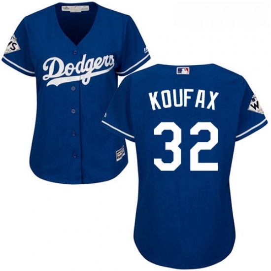Womens Majestic Los Angeles Dodgers 32 Sandy Koufax Replica Royal Blue Alternate 2017 World Series Bound Cool Base MLB Jersey Womens Majestic Los Angeles Dodgers 32 Sandy Koufax Replica Royal Blue Alternate 2017 World Series Bound Cool Base MLB Jersey