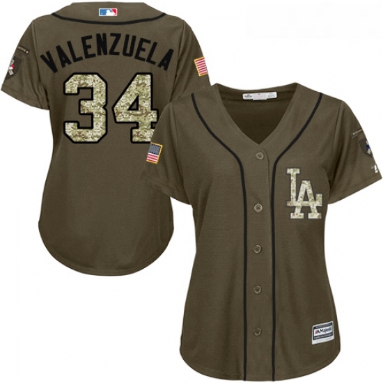 Womens Majestic Los Angeles Dodgers 34 Fernando Valenzuela Authentic Green Salute to Service MLB Jersey Womens Majestic Los Angeles Dodgers 34 Fernando Valenzuela Authentic Green Salute to Service MLB Jersey