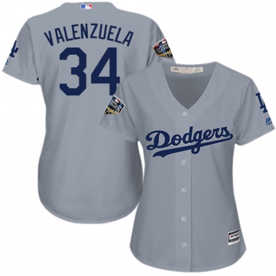 Womens Majestic Los Angeles Dodgers 34 Fernando Valenzuela Authentic Grey Road Cool Base 2018 World Series MLB Jersey Womens Majestic Los Angeles Dodgers 34 Fernando Valenzuela Authentic Grey Road Cool Base 2018 World Series MLB Jersey