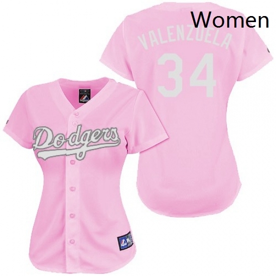 Womens Majestic Los Angeles Dodgers 34 Fernando Valenzuela Replica Pink Fashion MLB Jersey Womens Majestic Los Angeles Dodgers 34 Fernando Valenzuela Replica Pink Fashion MLB Jersey