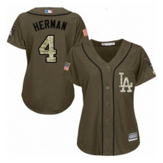Womens Majestic Los Angeles Dodgers 4 Babe Herman Authentic Green Salute to Service MLB Jersey Womens Majestic Los Angeles Dodgers 4 Babe Herman Authentic Green Salute to Service MLB Jersey