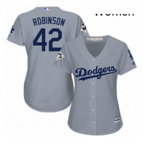 Womens Majestic Los Angeles Dodgers 42 Jackie Robinson Replica Grey Road 2017 World Series Bound Cool Base MLB Jersey Womens Majestic Los Angeles Dodgers 42 Jackie Robinson Replica Grey Road 2017 World Series Bound Cool Base MLB Jersey