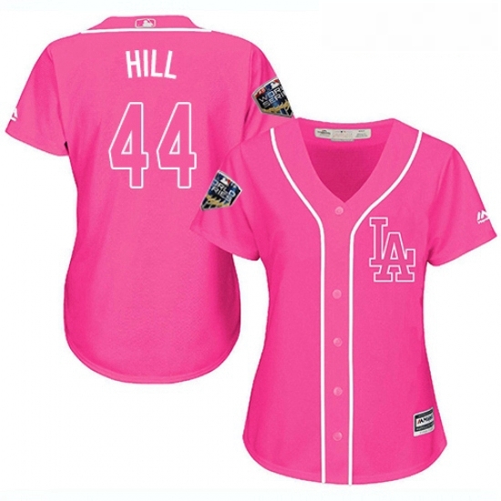 Womens Majestic Los Angeles Dodgers 44 Rich Hill Authentic Pink Fashion Cool Base 2018 World Series MLB Jersey Womens Majestic Los Angeles Dodgers 44 Rich Hill Authentic Pink Fashion Cool Base 2018 World Series MLB Jersey