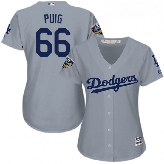 Womens Majestic Los Angeles Dodgers 66 Yasiel Puig Authentic Grey Road Cool Base 2018 World Series MLB Jerseyy Womens Majestic Los Angeles Dodgers 66 Yasiel Puig Authentic Grey Road Cool Base 2018 World Series MLB Jerseyy