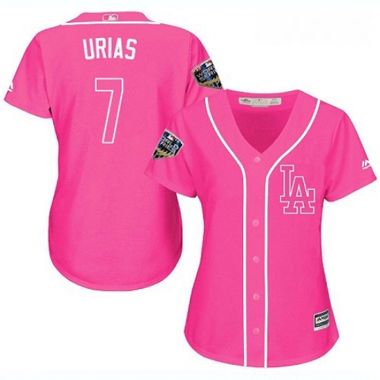 Womens Majestic Los Angeles Dodgers 7 Julio Urias Authentic Pink Fashion Cool Base 2018 World Series MLB Jerseyy Womens Majestic Los Angeles Dodgers 7 Julio Urias Authentic Pink Fashion Cool Base 2018 World Series MLB Jerseyy