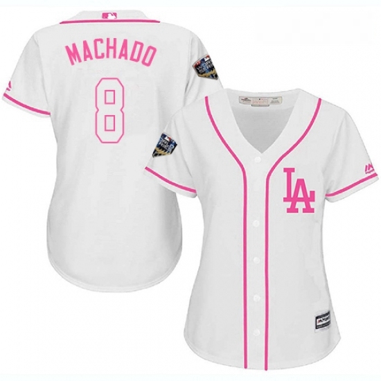 Womens Majestic Los Angeles Dodgers 8 Manny Machado Authentic White Fashion Cool Base 2018 World Series MLB Jersey Womens Majestic Los Angeles Dodgers 8 Manny Machado Authentic White Fashion Cool Base 2018 World Series MLB Jersey