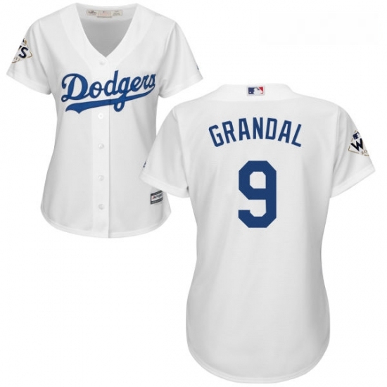 Womens Majestic Los Angeles Dodgers 9 Yasmani Grandal Authentic White Home 2017 World Series Bound Cool Base MLB Jersey Womens Majestic Los Angeles Dodgers 9 Yasmani Grandal Authentic White Home 2017 World Series Bound Cool Base MLB Jersey