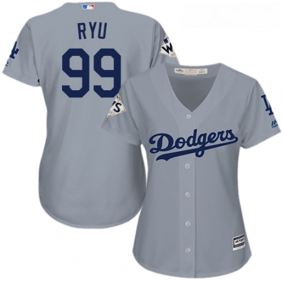 Womens Majestic Los Angeles Dodgers 99 Hyun Jin Ryu Authentic Grey Road 2017 World Series Bound Cool Base MLB Jersey Womens Majestic Los Angeles Dodgers 99 Hyun Jin Ryu Authentic Grey Road 2017 World Series Bound Cool Base MLB Jersey