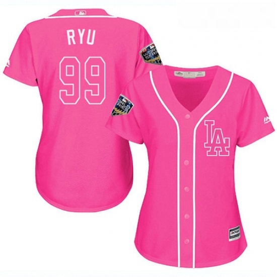 Womens Majestic Los Angeles Dodgers 99 Hyun Jin Ryu Authentic Pink Fashion Cool Base 2018 World Series MLB Jersey Womens Majestic Los Angeles Dodgers 99 Hyun Jin Ryu Authentic Pink Fashion Cool Base 2018 World Series MLB Jersey