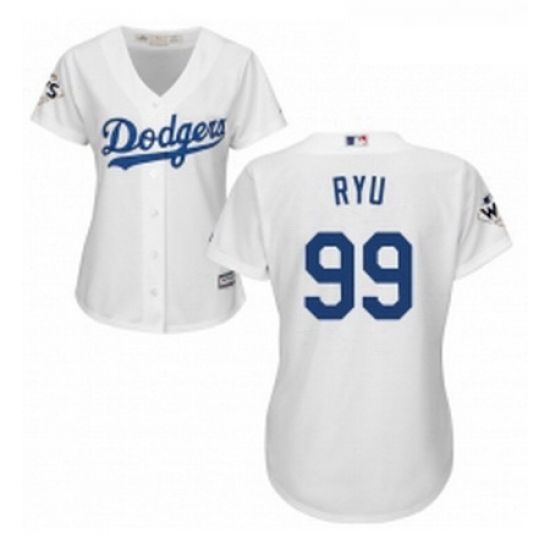 Womens Majestic Los Angeles Dodgers 99 Hyun Jin Ryu Replica White Home 2017 World Series Bound Cool Base MLB Jersey Womens Majestic Los Angeles Dodgers 99 Hyun Jin Ryu Replica White Home 2017 World Series Bound Cool Base MLB Jersey