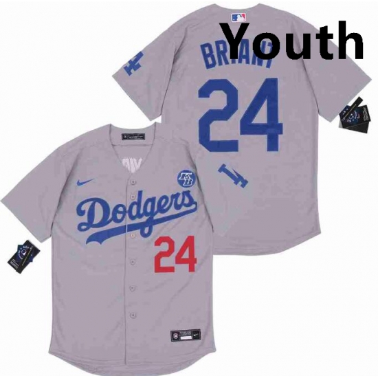 Youth Dodgers 24 Kobe Bryant Grey Cool Base Stitched MLB Jersey Youth Dodgers 24 Kobe Bryant Grey Cool Base Stitched MLB Jersey