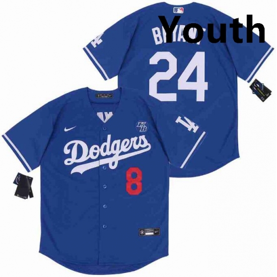 Youth Dodgers Front 8 Back 24 Kobe Bryant Blue Cool Base Stitched MLB Jersey Youth Dodgers Front 8 Back 24 Kobe Bryant Blue Cool Base Stitched MLB Jersey