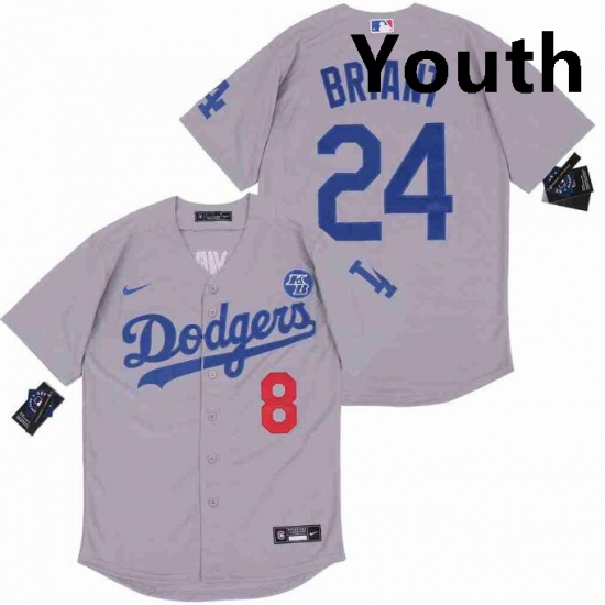 Youth Dodgers Front 8 Back 24 Kobe Bryant Grey Cool Base Stitched MLB Jersey Youth Dodgers Front 8 Back 24 Kobe Bryant Grey Cool Base Stitched MLB Jersey