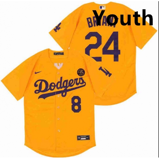 Youth Dodgers Front 8 Back 24 Kobe Bryant Yellow Cool Base Stitched MLB Jersey Youth Dodgers Front 8 Back 24 Kobe Bryant Yellow Cool Base Stitched MLB Jersey