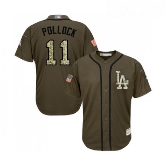 Youth Los Angeles Dodgers 11 A J Pollock Authentic Green Salute to Service Baseball Jersey Youth Los Angeles Dodgers 11 A J Pollock Authentic Green Salute to Service Baseball Jersey