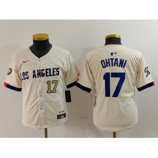 Youth Los Angeles Dodgers 17 Shohei Ohtani Cream Stitched Baseball Jersey 1 Youth Los Angeles Dodgers 17 Shohei Ohtani Cream Stitched Baseball Jersey 1