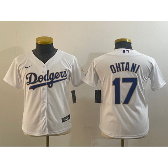 Youth Los Angeles Dodgers 17 Shohei Ohtani White Gold Stitched Jersey Youth Los Angeles Dodgers 17 Shohei Ohtani White Gold Stitched Jersey