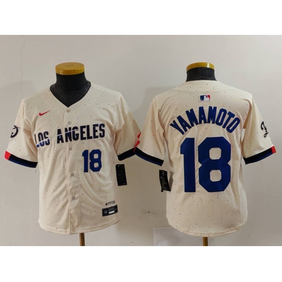 Youth Los Angeles Dodgers 18 Yoshinobu Yamamoto Cream Stitched Baseball Jersey 3 Youth Los Angeles Dodgers 18 Yoshinobu Yamamoto Cream Stitched Baseball Jersey 3