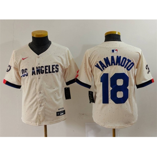 Youth Los Angeles Dodgers 18 Yoshinobu Yamamoto Cream Stitched Baseball Jersey Youth Los Angeles Dodgers 18 Yoshinobu Yamamoto Cream Stitched Baseball Jersey