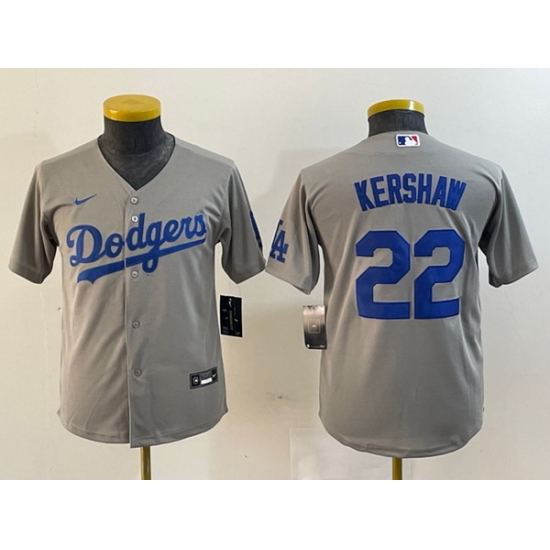 Youth Los Angeles Dodgers 22 Clayton Kershaw Grey Stitched Jersey Youth Los Angeles Dodgers 22 Clayton Kershaw Grey Stitched Jersey